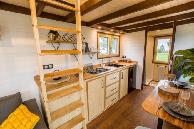 small kitchen with ladder