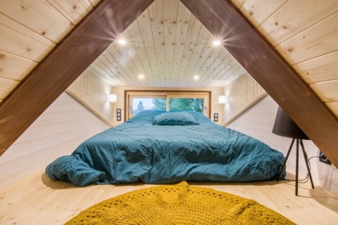sleeping loft with large bed