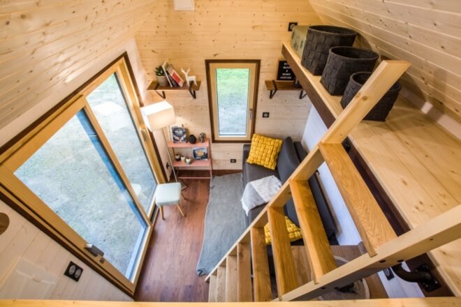 view of living space from sleeping loft
