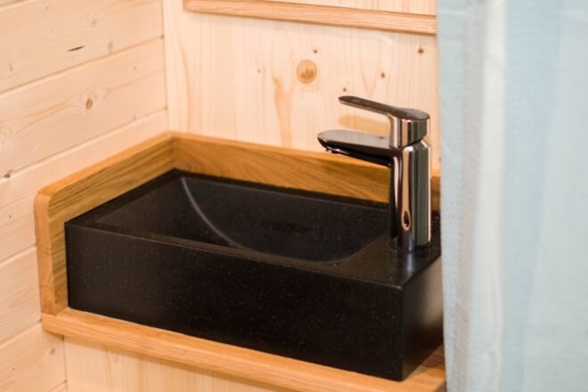 rectangular black sink
