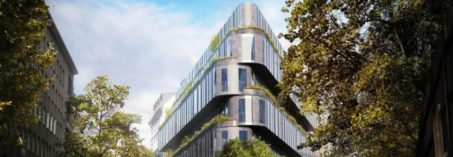 a V-shaped hotel building
