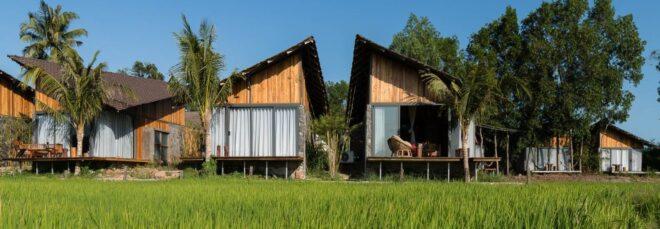 series of bungalows with slanted roofs