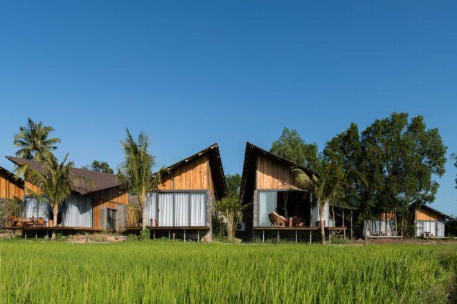 series of bungalows with slanted roofs