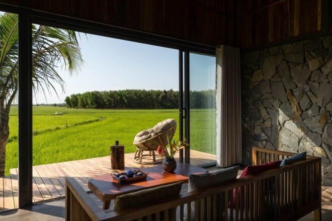 seating area looking out over rice fields