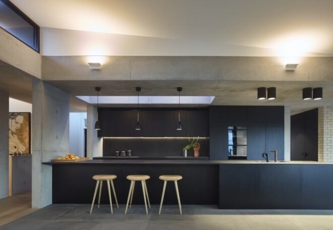 dark gray kitchen with island