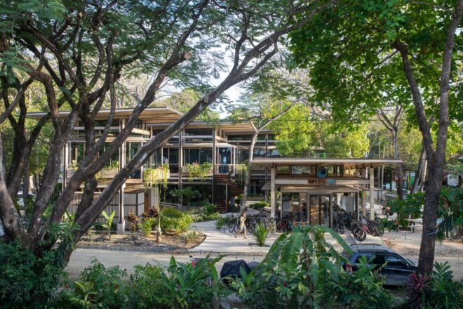 large connected complex surrounded by greenery