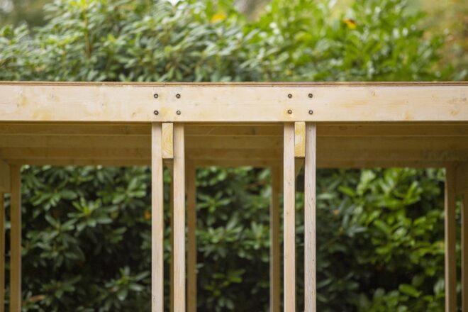 a closeup of the wooden fixtures that make up the Community Classroom