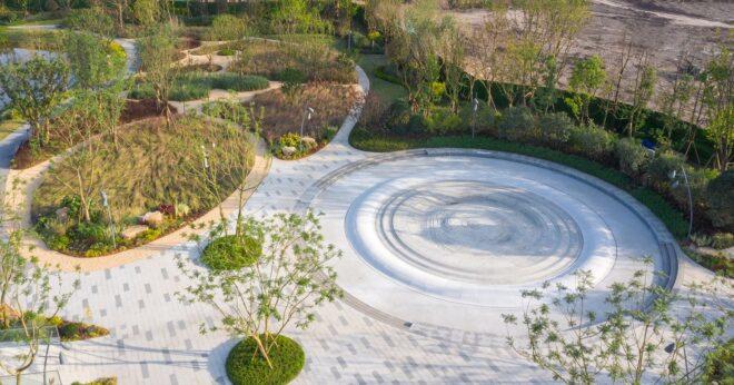 circular walking area near native plants