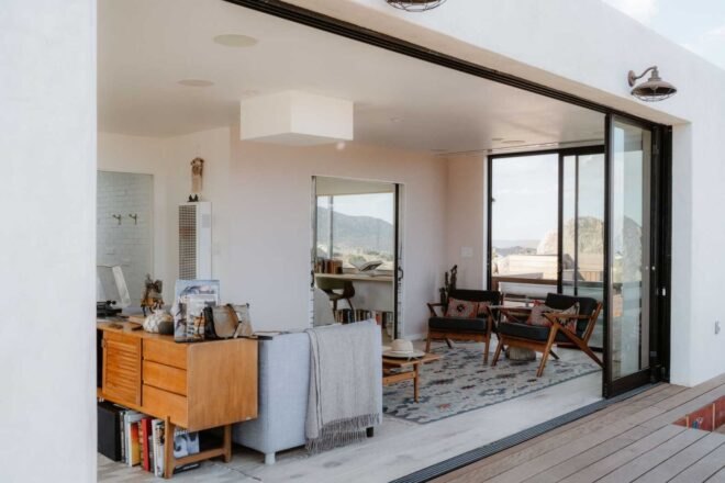 large sliding glass door open to living space