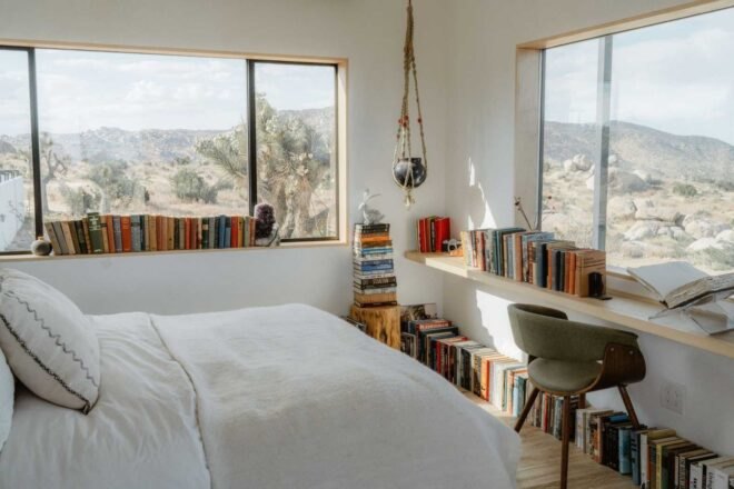 bedroom with large windows