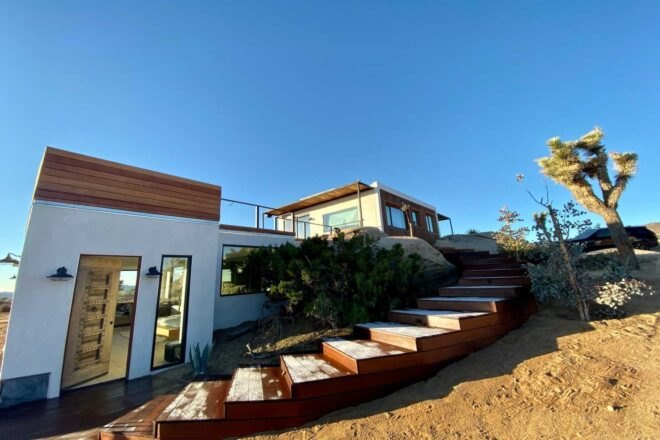 outdoor stairs leading up to tiny retreat