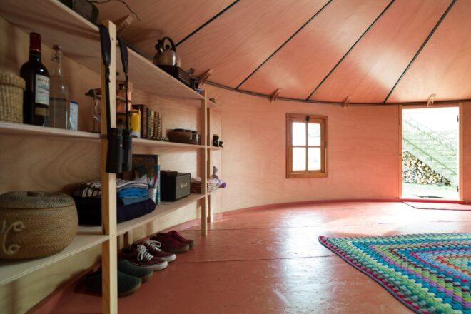 curved walls inside yurt