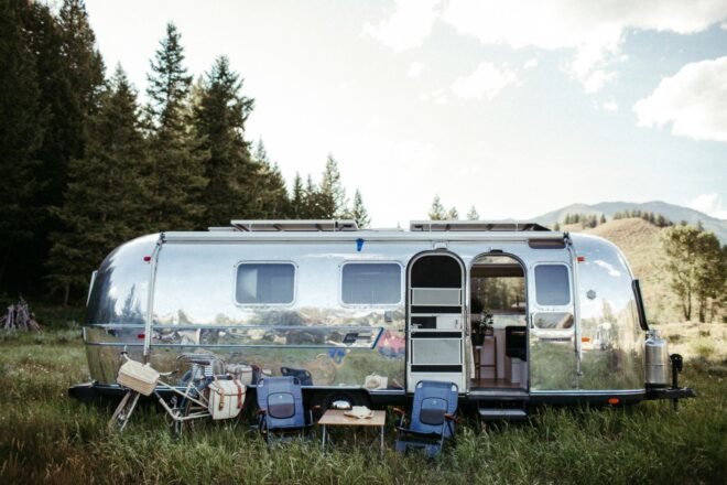 shiny airstream with seats out front