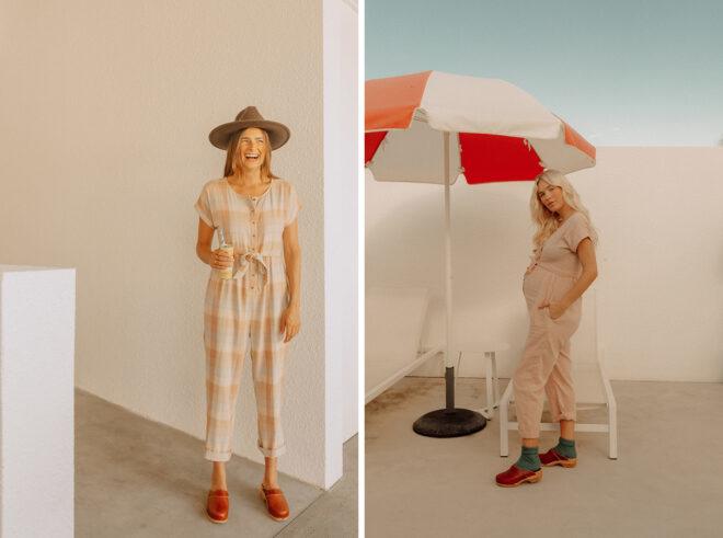 two people wearing organic cotton jumpsuits
