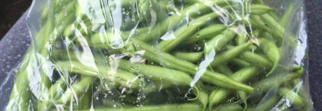 green beans in a clear plastic bag