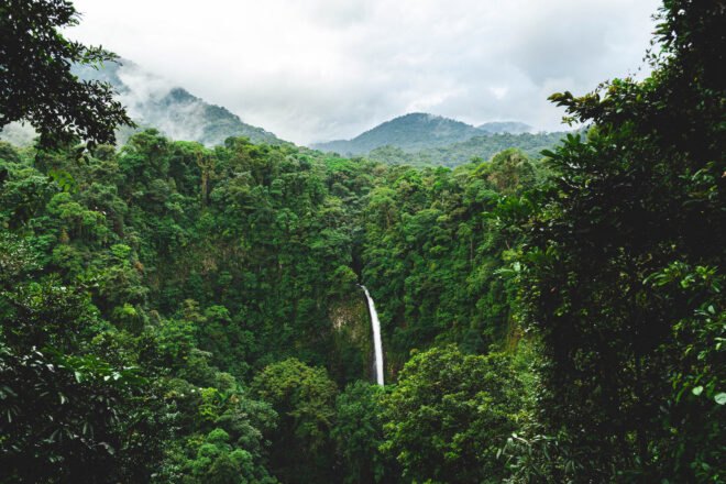 Waterfall in a rainforest in Costa Rica
