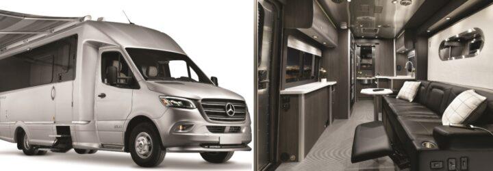 silver camper with modern interior design