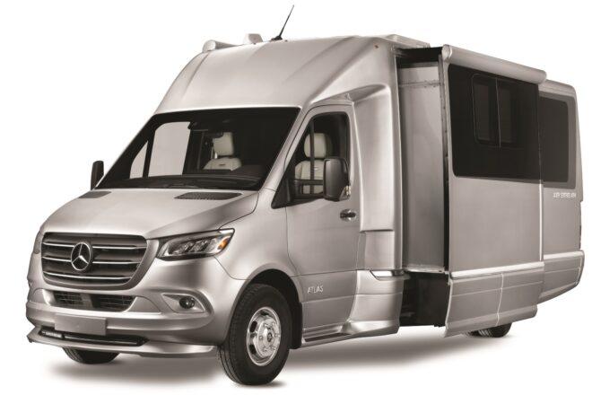Airstream camper with power sliding extension