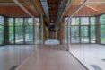 long hallway with glass walls