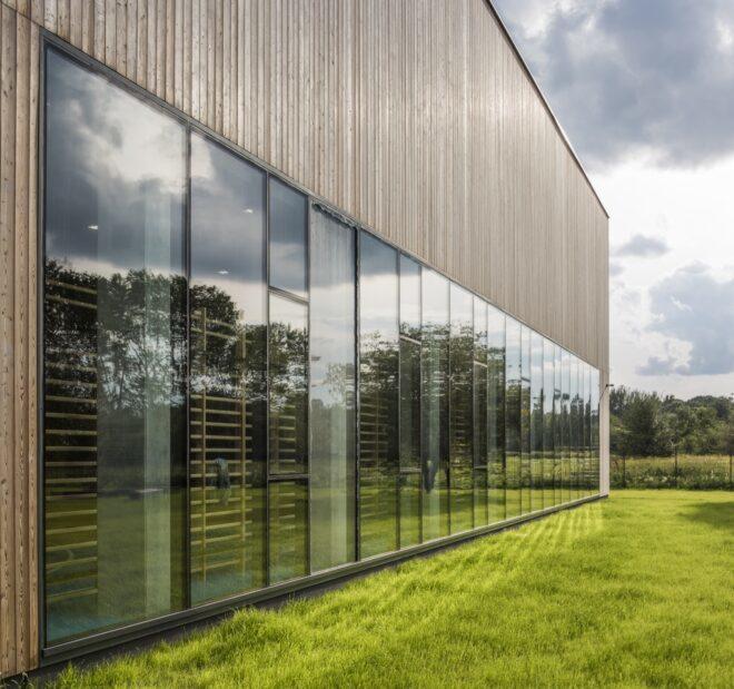 a building with several windows lined up together