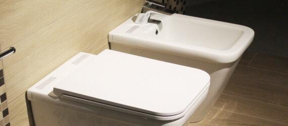 a toilet and bidet in a bathroom