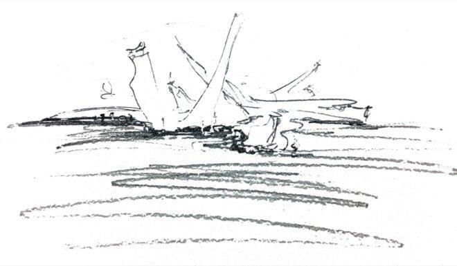 sketch of wind turbine blades scattered around one another