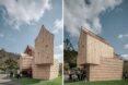 wooden structure with angular volumes