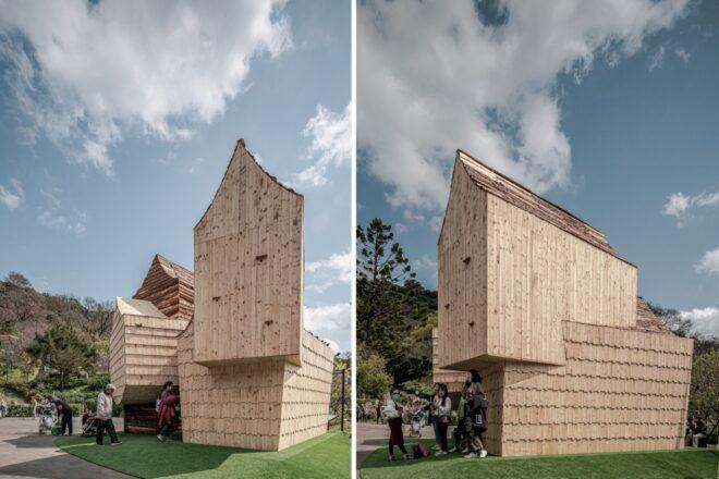 wooden structure with angular volumes