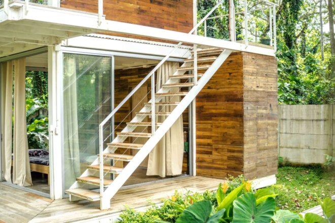 outdoor staircase of wooden building