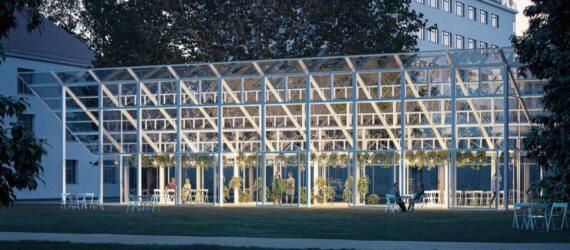 closeup of a trapezoid structure full of white cross beams