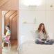 one person in a white bed next to another person at a desk against a glass wall