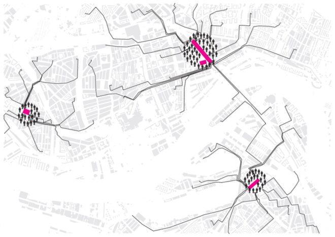 map of three markets in nearby neighborhoods
