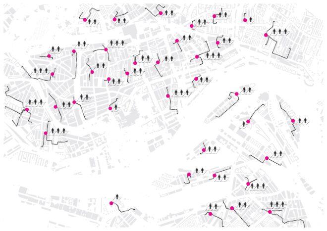 map of multiple small markets in a city