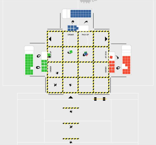 diagram of several stalls and a grid layout for a market