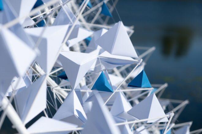 upclose shot of delicate origami paper forms