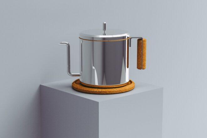 Gooseneck coffee pot with cork handle and base