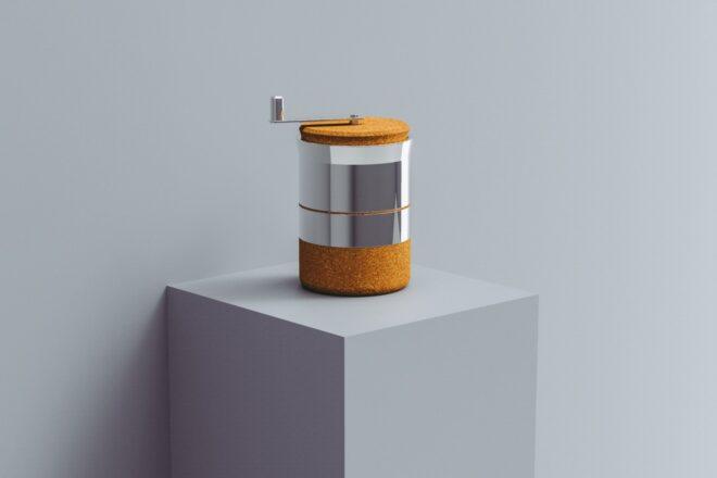 Coffee grinder with cork handle and base