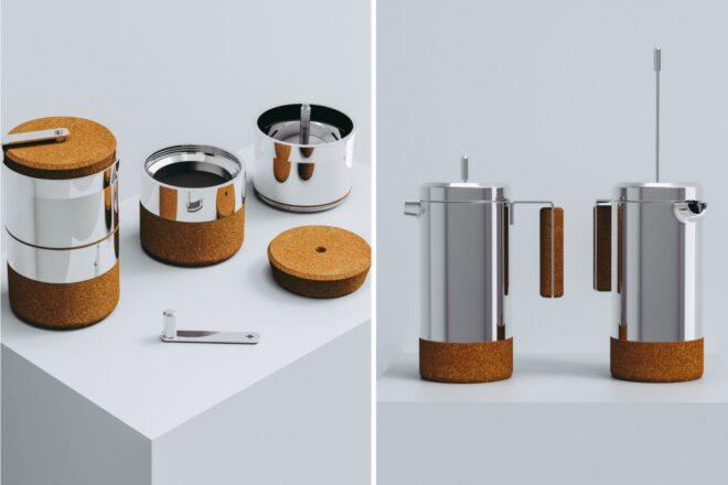silver coffee makers with cork bases