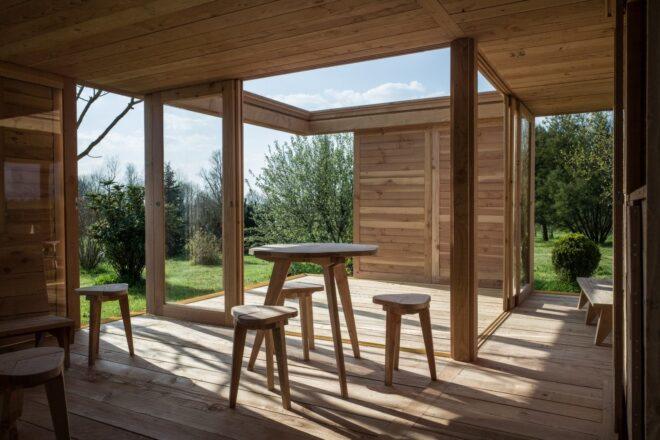 interior space with glass-enclosed courtyard