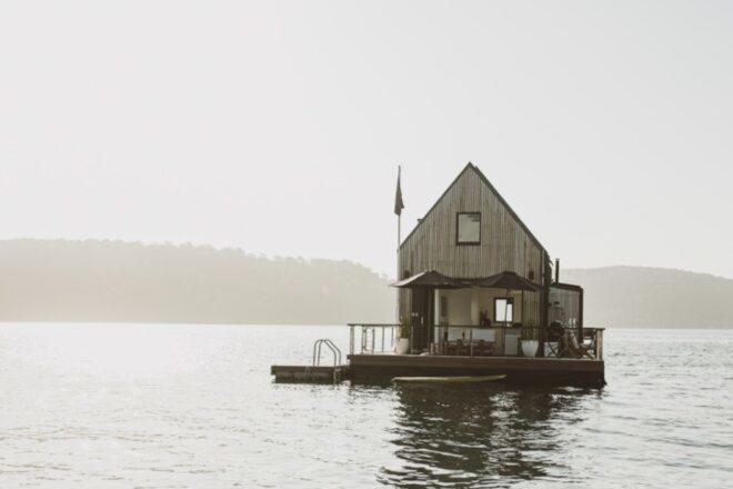 floating home with pitched roof