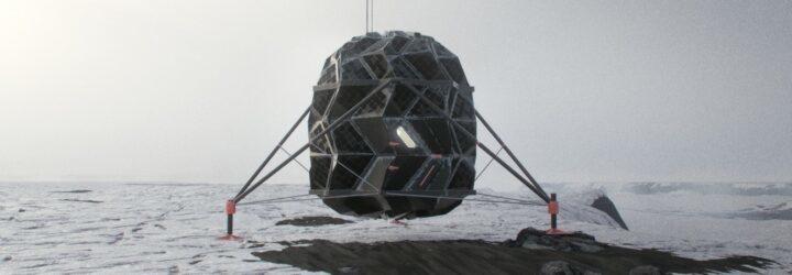 rendering of elevated pod on stilts in a desolate landscape