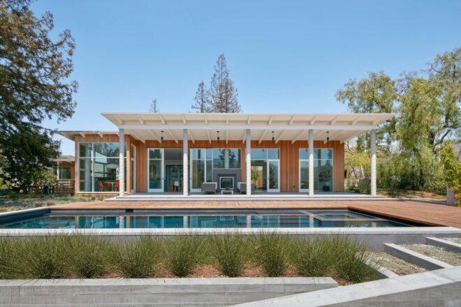 large elongated home with columns