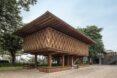 an elevated wooden library on stilts