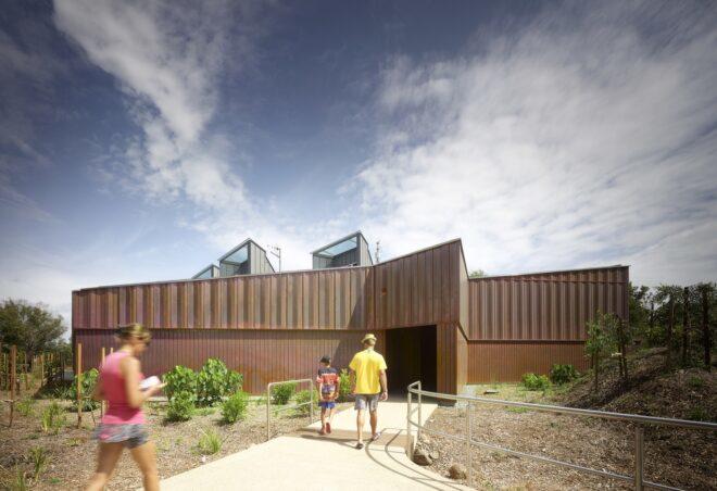angular building with copper cladding