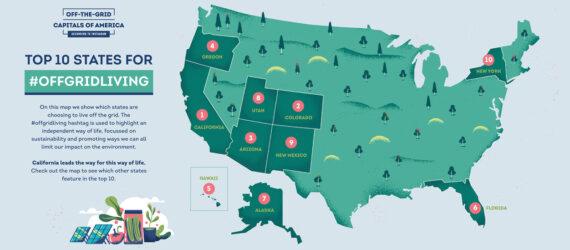 a map of the top 10 states for off-grid living