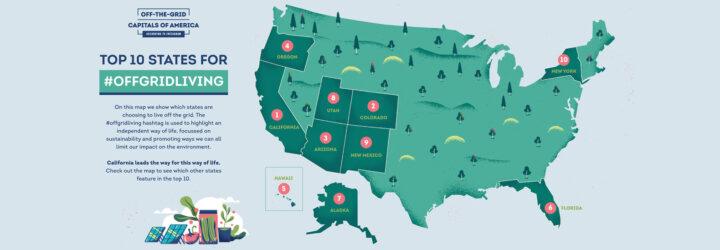 a map of the top 10 states for off-grid living