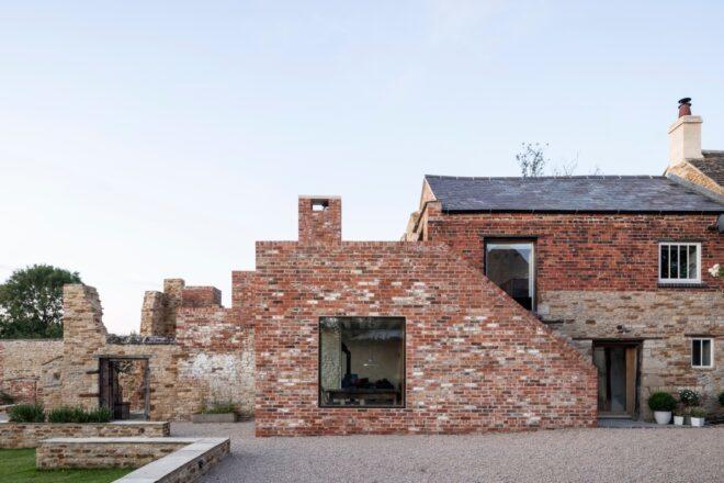 low lying brick home facade