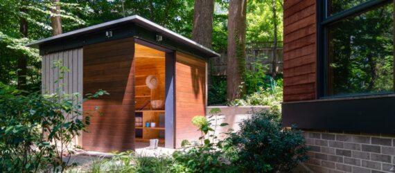 small shed with opened sliding wooden door