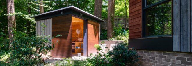 small shed with opened sliding wooden door