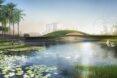 rendering of green-roofed dome near a lake
